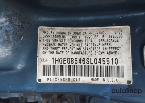 1995 Honda Civic Dx/Lx from USA, damaged, VIN 1HGEG8546SL045510